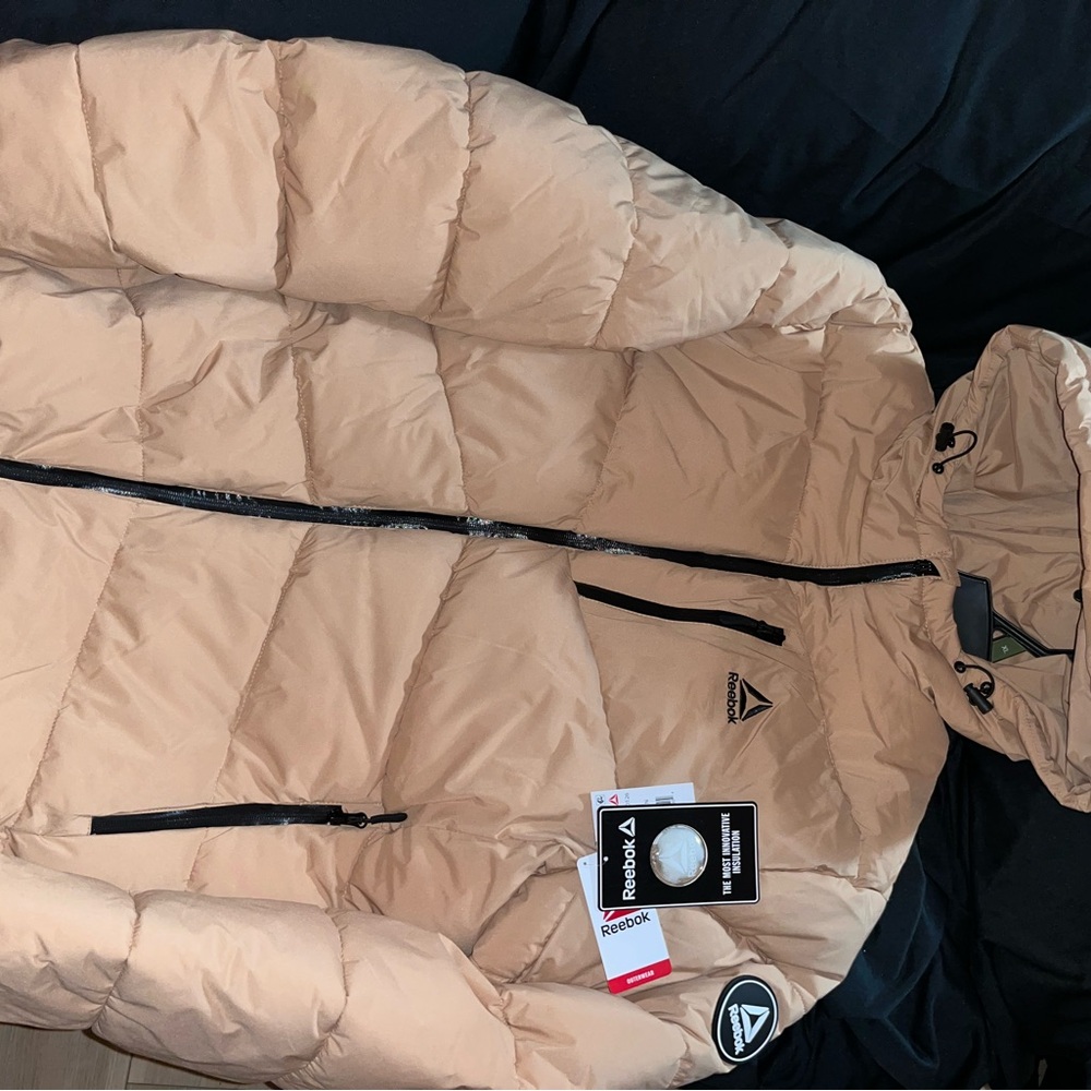 Reebok Beige Puffer Jacket with Black Accents